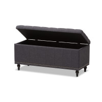 Baxton Studio BBT3137-OTTO-Dark Grey-H1217-20 Kaylee Modern Classic Dark Grey Fabric Upholstered Button-Tufting Storage Ottoman Bench